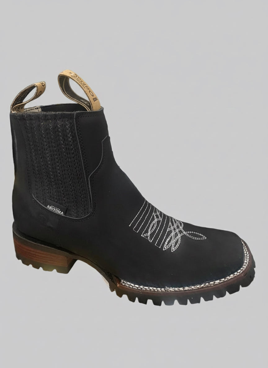 Nubuck Bordado Negro Suela Café